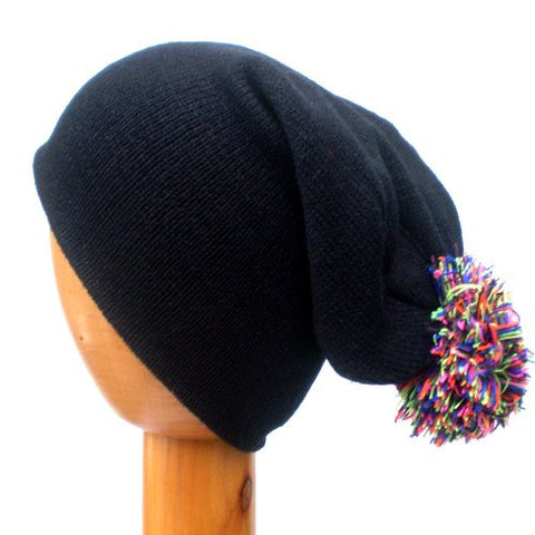 Dreadz Slouchy Beanie Bobble Hat Black