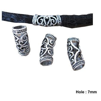 Dreadz Tibetan Silver Carved Hair Beads (7mm Hole) x 2 Beads