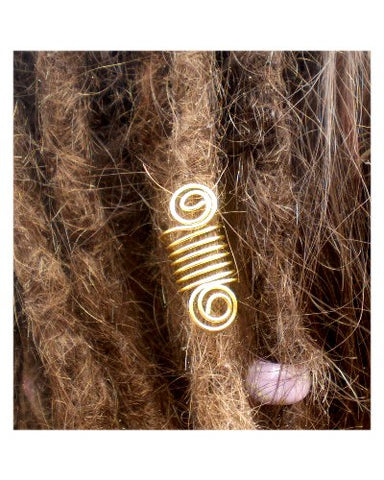 Dreadz Gold Spiral Dreadlock Hair Beads (Hole 10mm) x 1 Bead