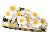 Dreadz yellow daisies stretchy cotton wide dreadlock headband shown against white background