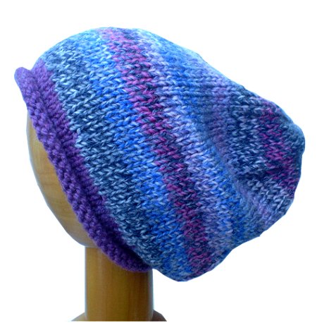 Dreadz Rolled Brim Slouchy Beanie Hat AW_19_08 (Purples/Blues)