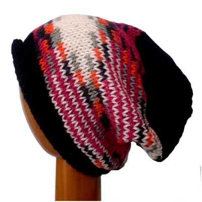 Dreadz Rolled Brim Slouchy Beanie Hat (AW_19_25) (Black/Red/White)