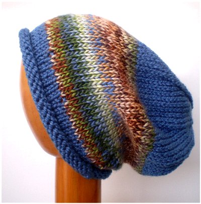 Dreadz Rolled Brim Slouchy Beanie Hat (AW_19_27) (Blue/Brown/Green)