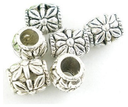 Dreadz Silver Floral Barrel Dreadlock Hair Beads (5mm Hole) x 3 Bead Pack