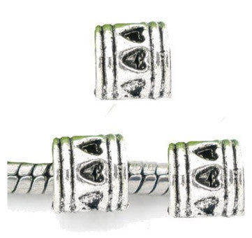 Dreadz Small Silver Heart Detail Tube Dreadlock Hair Beads (5mm Hole) x 3 Bead Pack