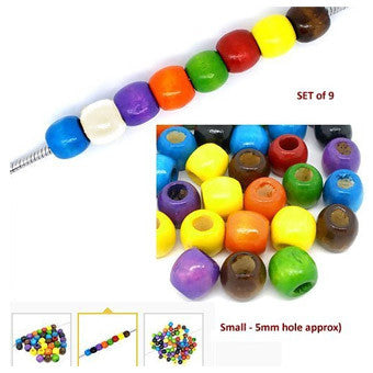 Dreadz Small Wooden Barrel Colourful Mix Dreadlock Hair Beads (5mm Hole) x 9 Bead Pack
