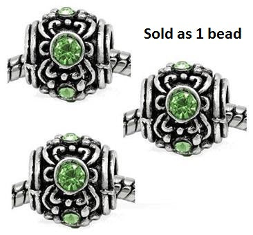 Dreadz Silver with Green Jewel Drum Hair Beads (5mm Hole) x 1 Bead