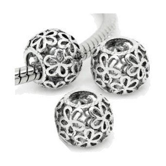 Dreadz Round Silver Flower Dreadlock Hair Beads (5mm Hole) x 3 Bead Pack