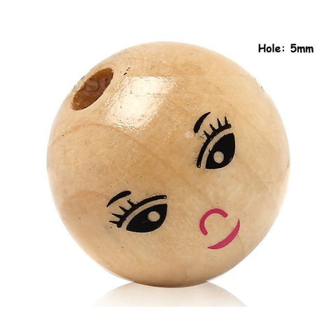 Dreadz Wooden Smiley Face Round Dreadlock Hair Beads (5mm Hole) x 1 Bead