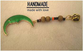 Dreadz Green + Gold Enamel Moon Dangle Dreadlock Hair Bead (5mm Hole) (EN-1) x 1