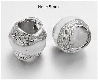Dreadz Silver and White Enamel Hair Beads (5mm Hole) x 2 Bead Pack