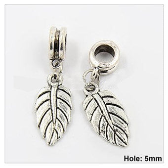 Dreadz Silver Leaf Dangle Dreadlock Hair Beads (5mm Hole) x 2 Bead Pack