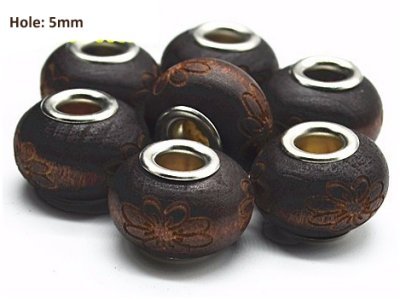 Dreadz Wooden Flower Dark Brown Dreadlock Hair Beads (5mm Hole) x 2 Bead Pack