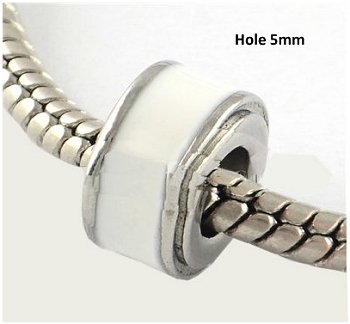 Dreadz Silver & White Enamel Dreadlock Hair Beads (Hole 5mm) x 1 Bead