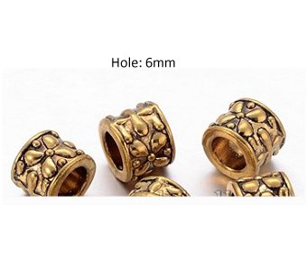 Dreadz Antique Gold Boho Hair Beads (6mm Hole) x 3 Bead Pack