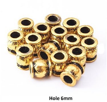 Dreadz Antique Gold Drum Dreadlock Hair Beads (6mm Hole) x 2 Bead Pack