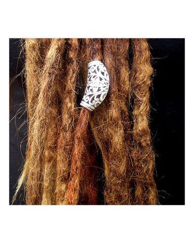 Dreadz Silver Tibetan Star Pattern Hair Beads (6.5mm Hole) x 2 Beads