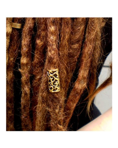 Dreadz Tibetan Carved Gold Tube Hair Beads (8mm Hole) x 2 Bead Pack