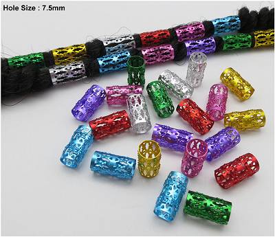 Dreadz Long Multi Colour Adjustable Metal Tube Cuffs Dreadlock Hair Beads (7.5mm Hole) x 7 Bead Pack