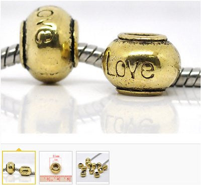 Dreadz Antique Gold Love Roundel Hair Beads (5mm Hole) x 3 Bead Pack