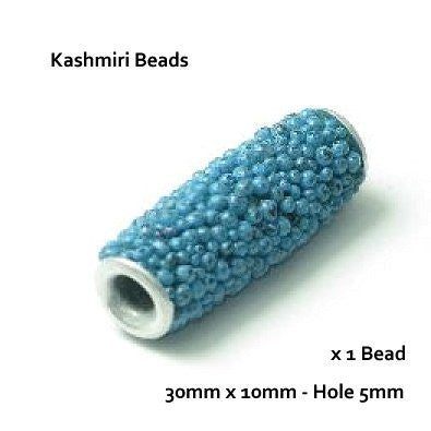 Dreadz Kashmiri Tube Hair Beads (5mm Hole) Medium Blue x 1 Bead