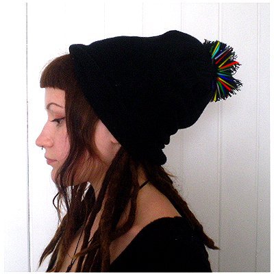Dreadz Slouchy Beanie Bobble Hat Black