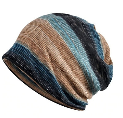 Dreadz 3-in-1 Multi-Function Tubular Beanie/Headwrap/Neckwarmer (Thick Striped - Blue/Brown)