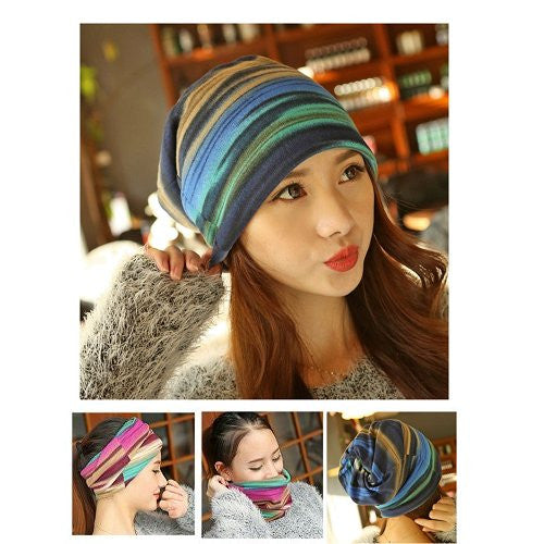 Dreadz 3-in-1 Multi-Function Tubular Beanie/Headwrap/Neckwarmer (Blue Stripes)