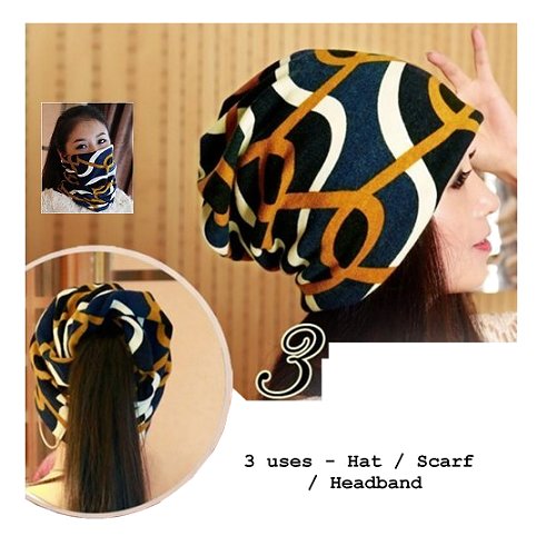Dreadz 3-in-1 Multi-Function Tubular Beanie/Headwrap/Neckwarmer (Blue/White/Tan Swirl)