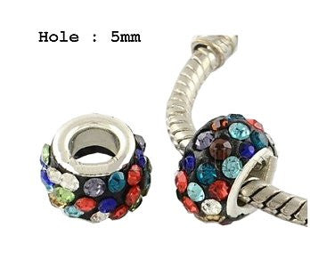 Dreadz Acrylic Silver (Dark) & Rhinestone Dreadlock Hair Beads (5mm Hole) x 2 Bead Pack