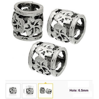 Dreadz Antique Silver Carved Column Dreadlock Hair Beads (6.5mm Hole) x 3 Bead Pack