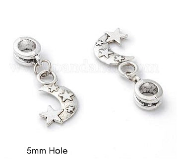 Dreadz Silver Moon Dangle Dreadlock Hair Beads (5mm Hole) x 1 Bead Pack
