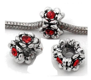 Dreadz Silver & Red Jewel Dreadlock Hair Beads (5mm Hole) x 3 Bead Pack
