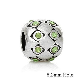 Dreadz Silver Barrel with Green Jewels Dreadlock Hair Beads (5.2mm Hole) x 1 Bead