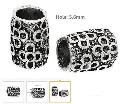 Dreadz Silver Dotted Column Dreadlock Hair Beads (5.6mm Hole) x 3 Bead Pack