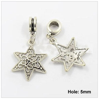 Dreadz Silver Star Dangle Dreadlock Hair Beads (5mm Hole) x 2 Bead Pack