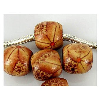 Dreadz Wooden Patterned Brown Geometric Dreadlock Hair Beads (7.4mm Hole) x 3 Bead Pack