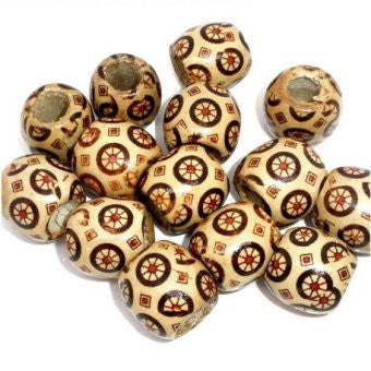 Dreadz Wooden Patterned Cream Wheel Dreadlock Hair Beads (7.4mm Hole) x 3 Bead Pack