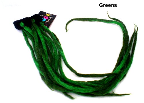 Dreadz Felt Dreadlocks Scrunchie with LONG Felted Dreadfalls (Greens)