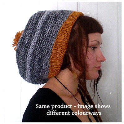 Dreadz Hand Knitted Slouchy Ribbed Brim Beanie Bobble Hat