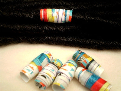 Dreadz Handmade Glazed Recycled Paper Dreadlock Hair Bead (8mm Hole) x 1 Bead (#65) (Multi)