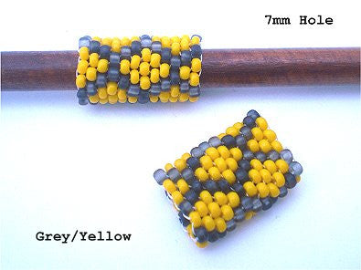 Handmade Peyote Stitch Beaded Dreadlock Sleeve (7mm Hole) x 1 (#130) Grey/Yellow