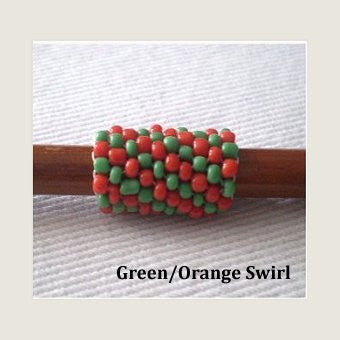 Handmade Peyote Stitch Beaded Dreadlock Sleeve (7mm Hole) x 1 (Green/Orange Swirl)