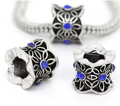 Dreadz Antique Silver and Blue Rhinestone Hair Beads (5.2mm Hole) x 3 Bead Pack