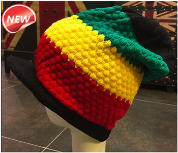 Dreadz Peaked Brim Rasta Baggie Slouch Beanie Hat