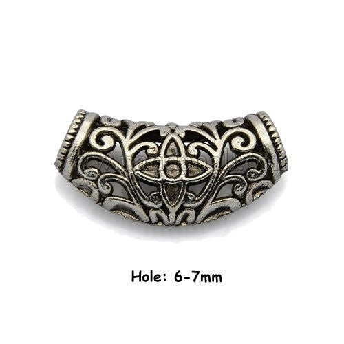 Dreadz Silver Curved Decorative Tube Dreadlock Hair Beads (6-7mm Hole) x 1 Bead