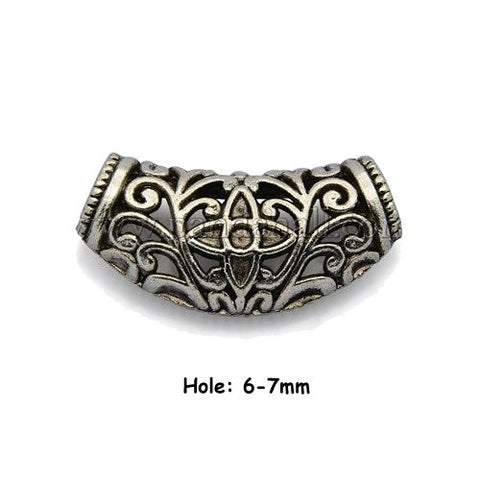 Dreadz Silver Curved Decorative Tube Dreadlock Hair Beads (6-7mm Hole) x 1 Bead
