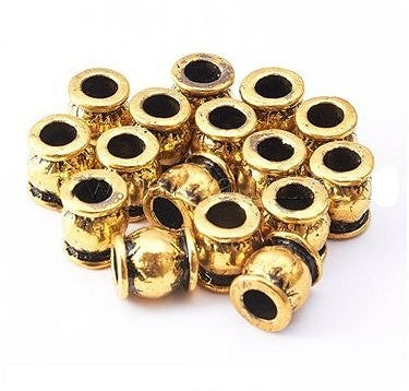 Dreadz Antique Gold Drum Dreadlock Hair Beads (6mm Hole) x 2 Bead Pack