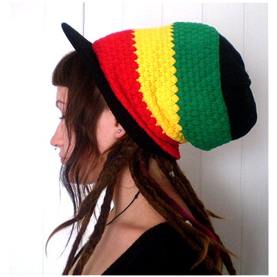 Dreadz Peaked Brim Rasta Baggie Slouch Beanie Hat