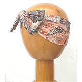 Stretchy Cotton Wide Headband with Bow Floral Paisley (Orange/Brown)